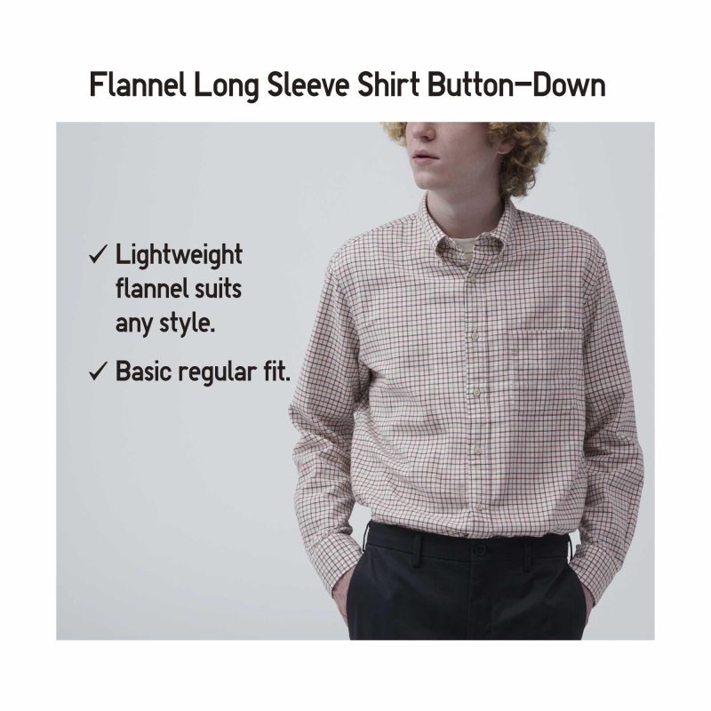 Uniqlo Flannel Checked Long Sleeve メンズ シャツ ボルドー | 9263220