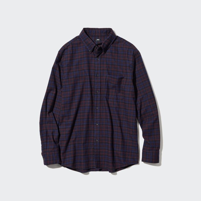 Uniqlo Flannel Checked Long Sleeve メンズ シャツ ボルドー | 9263220