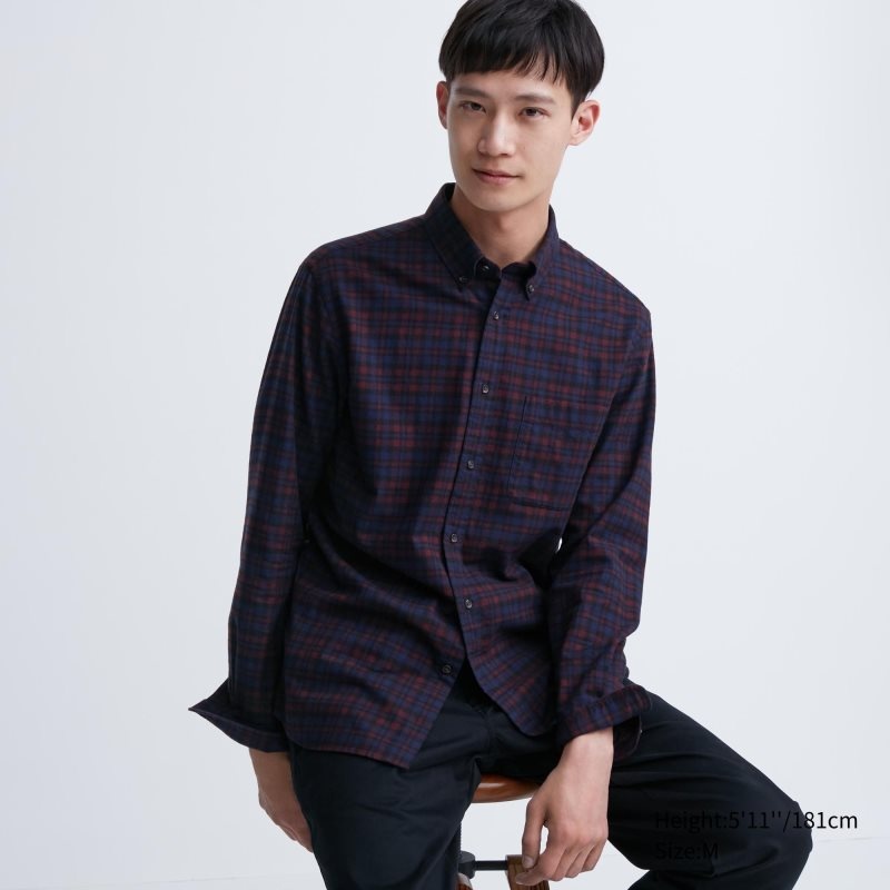 Uniqlo Flannel Checked Long Sleeve メンズ シャツ ボルドー | 9263220