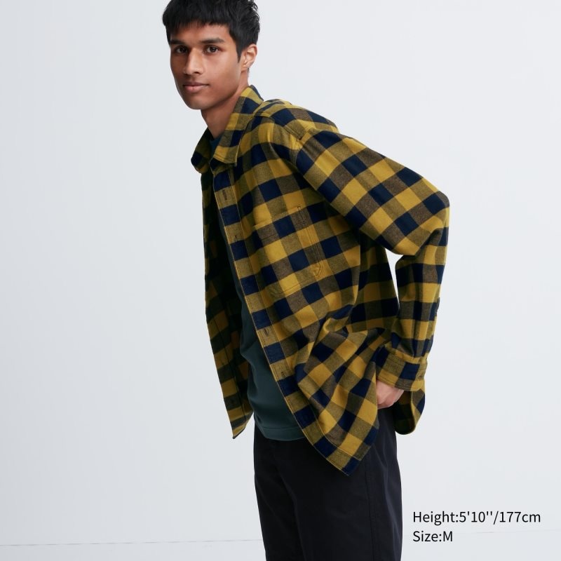 Uniqlo Flannel Checked Long-sleeve メンズ シャツ 黄色 | 2366560
