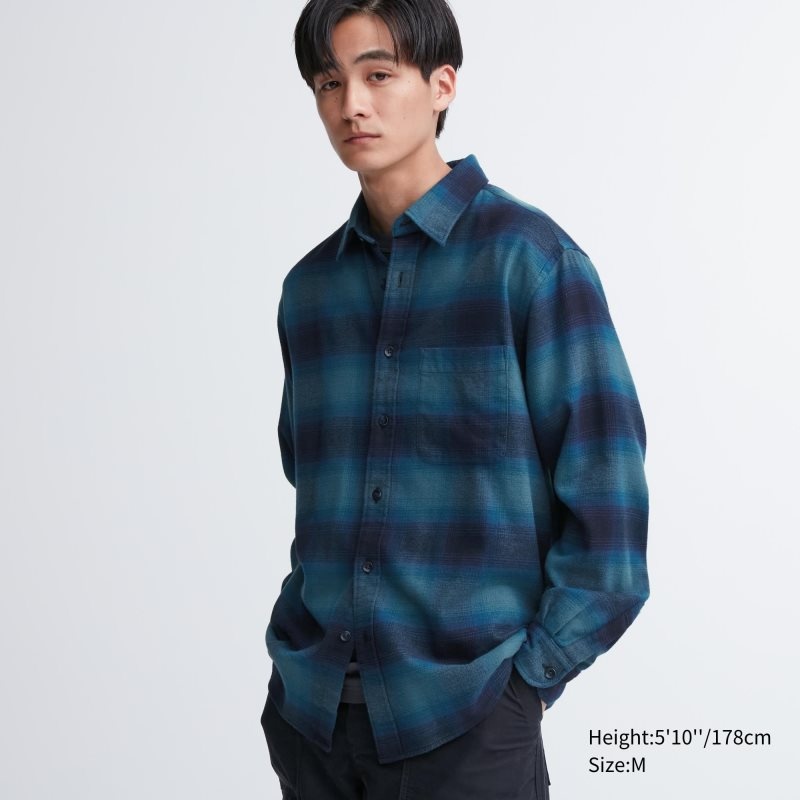 Uniqlo Flannel Checked Long-sleeve メンズ シャツ 青 | 578498