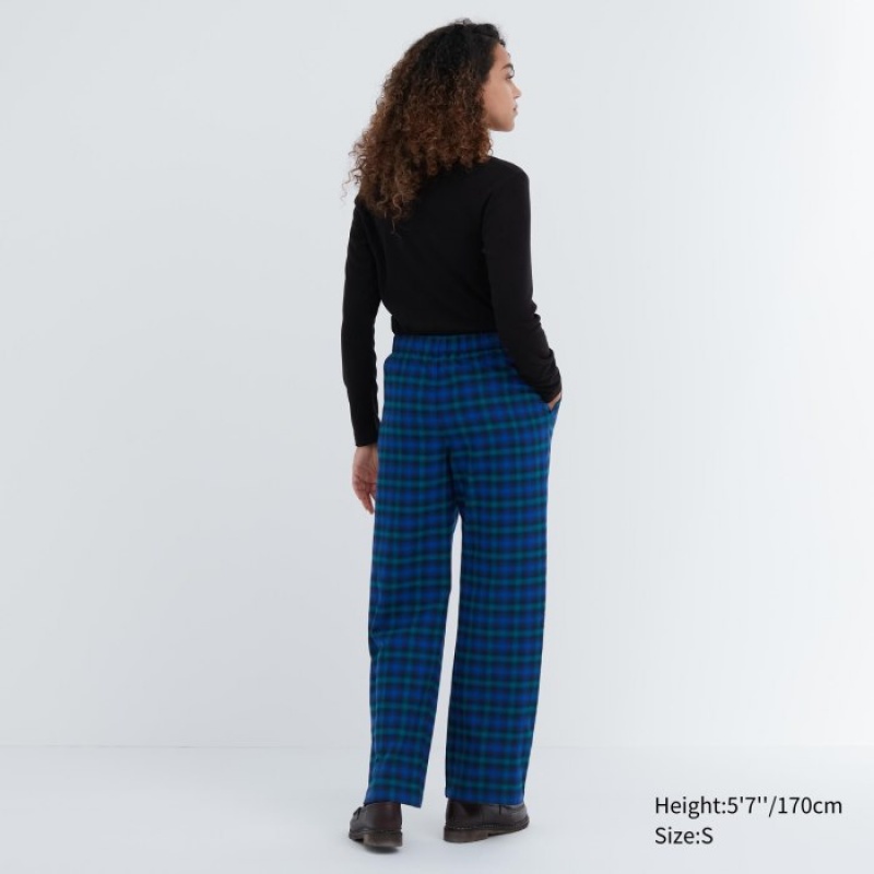 Uniqlo Flannel Checked Lounge レディース パンツ 青 | 4301532