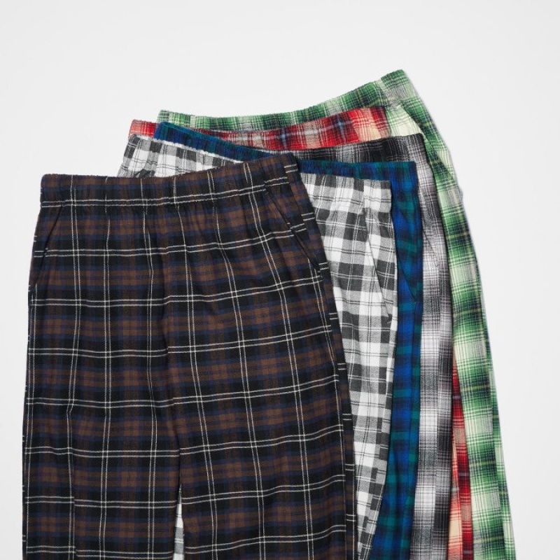 Uniqlo Flannel Checked Lounge レディース パンツ 青 | 4301532