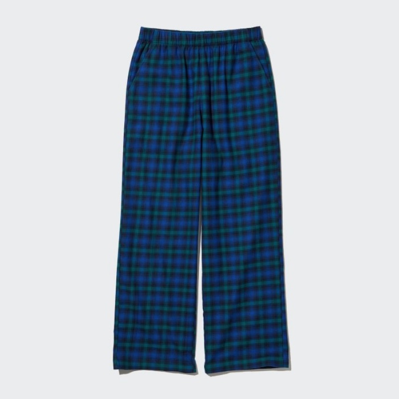 Uniqlo Flannel Checked Lounge レディース パンツ 青 | 4301532