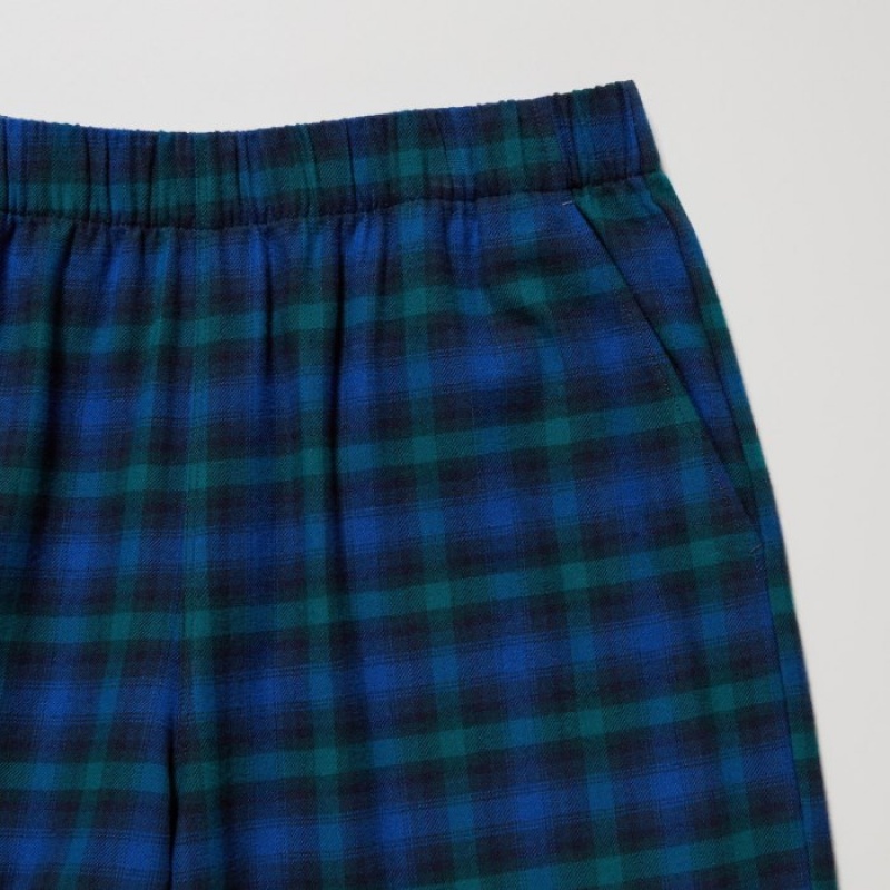 Uniqlo Flannel Checked Lounge レディース パンツ 青 | 4301532