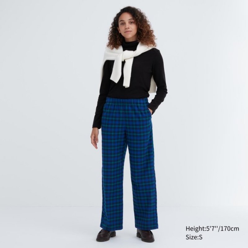 Uniqlo Flannel Checked Lounge レディース パンツ 青 | 4301532