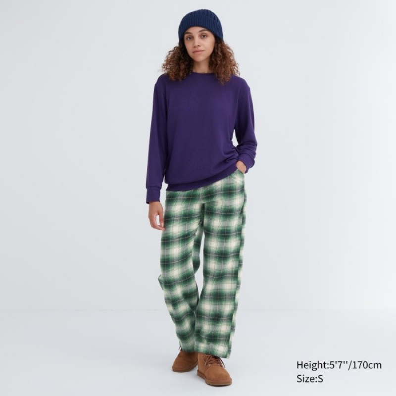 Uniqlo Flannel Checked Lounge レディース パンツ 緑 | 5118867