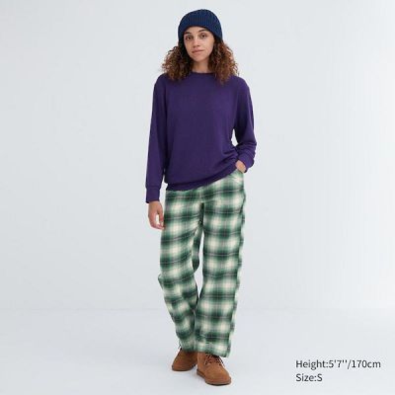 Uniqlo Flannel Checked レディース パンツ 緑 | 4402142