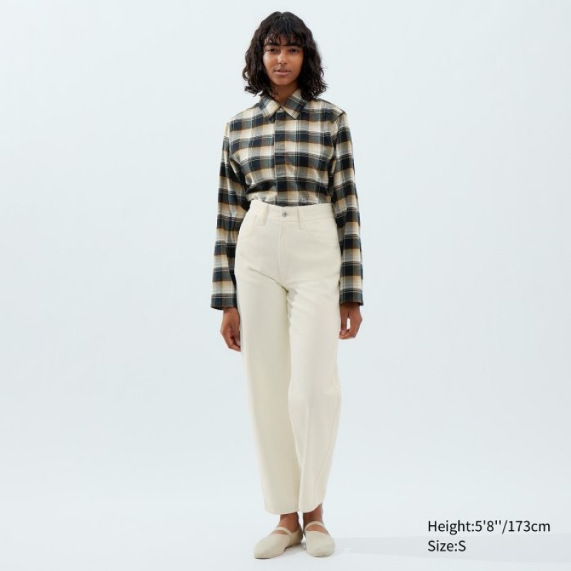 Uniqlo Flannel Long-Sleeve レディース シャツ ベージュ | 3143828