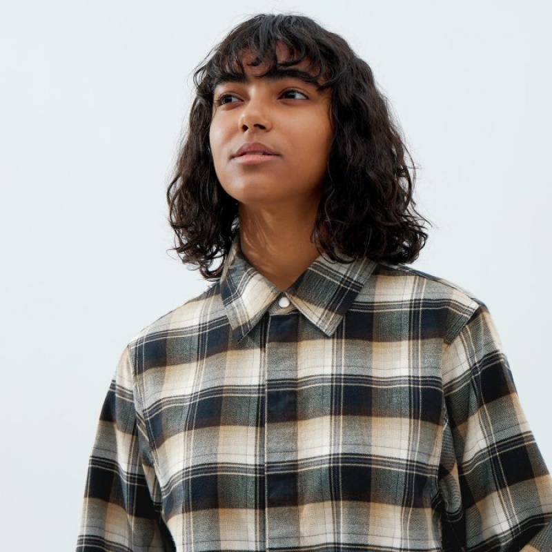 Uniqlo Flannel Long-Sleeve レディース シャツ ベージュ | 3143828