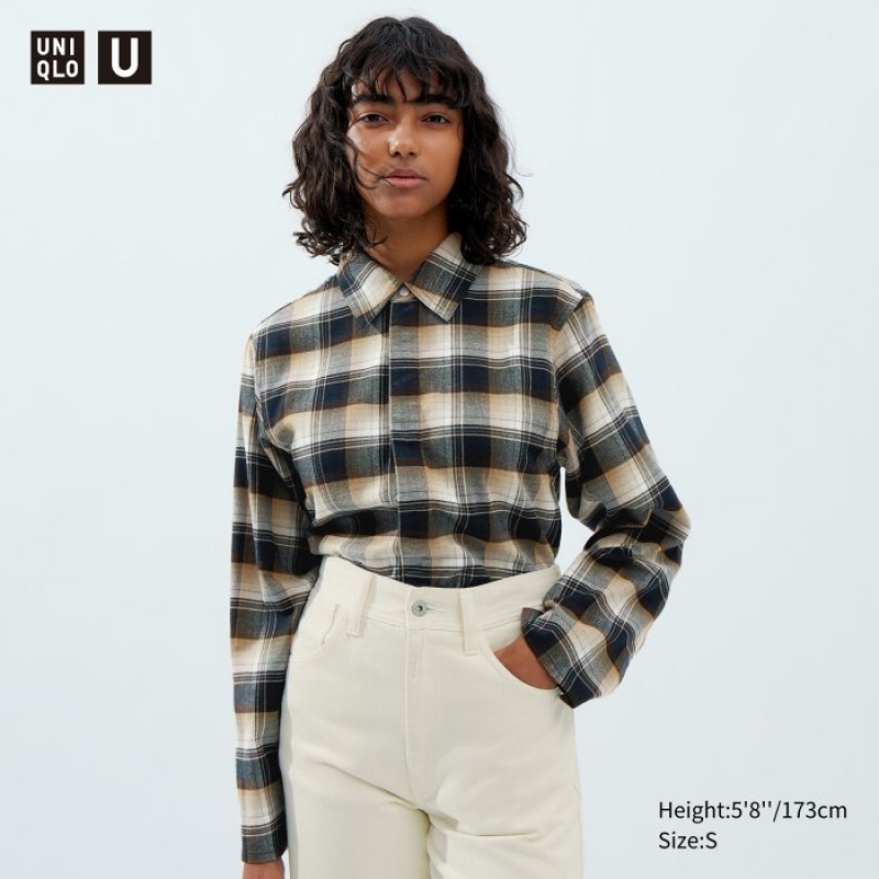 Uniqlo Flannel Long-Sleeve レディース シャツ ベージュ | 3143828