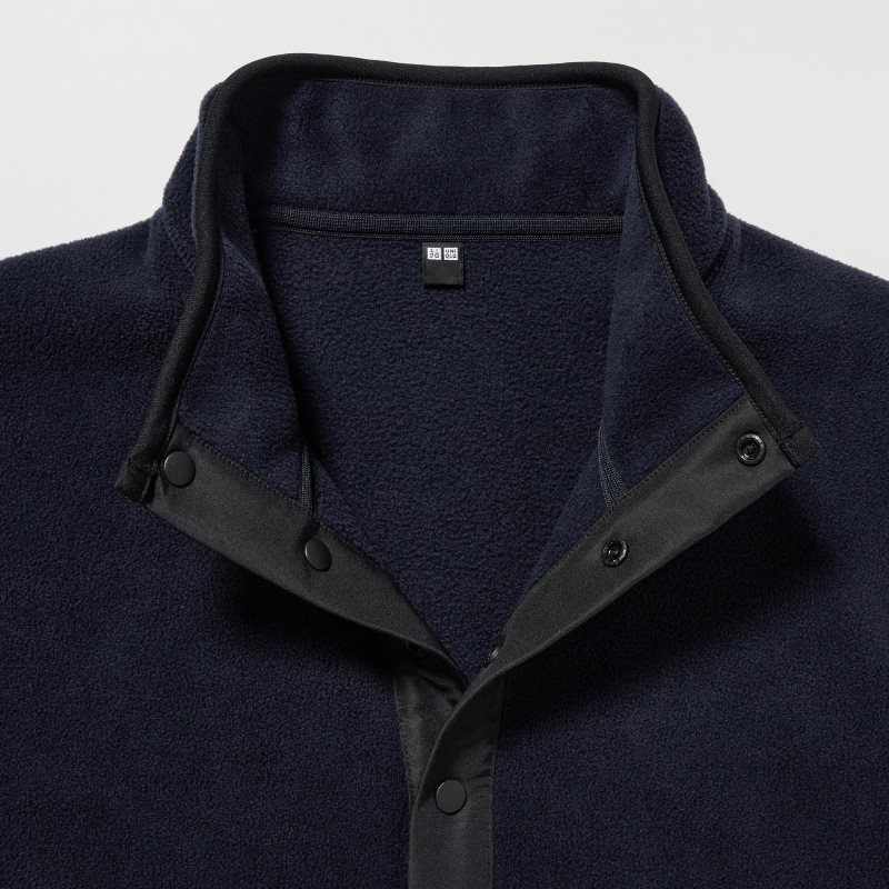 Uniqlo Fleece Button Up Long Sleeve Pullover メンズ パーカー ネイビー | 6778691