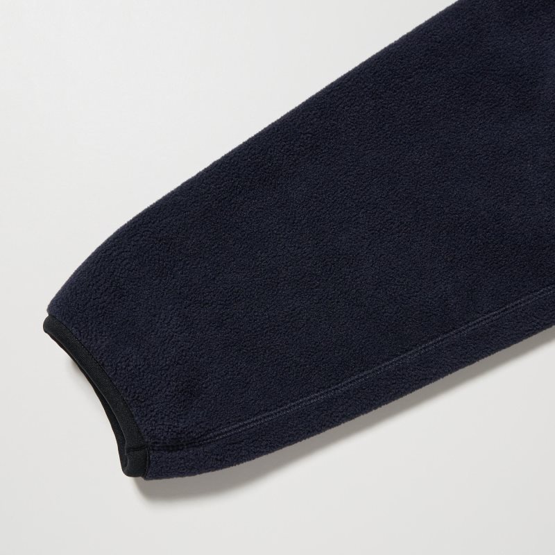 Uniqlo Fleece Button Up Long Sleeve Pullover メンズ パーカー ネイビー | 6778691