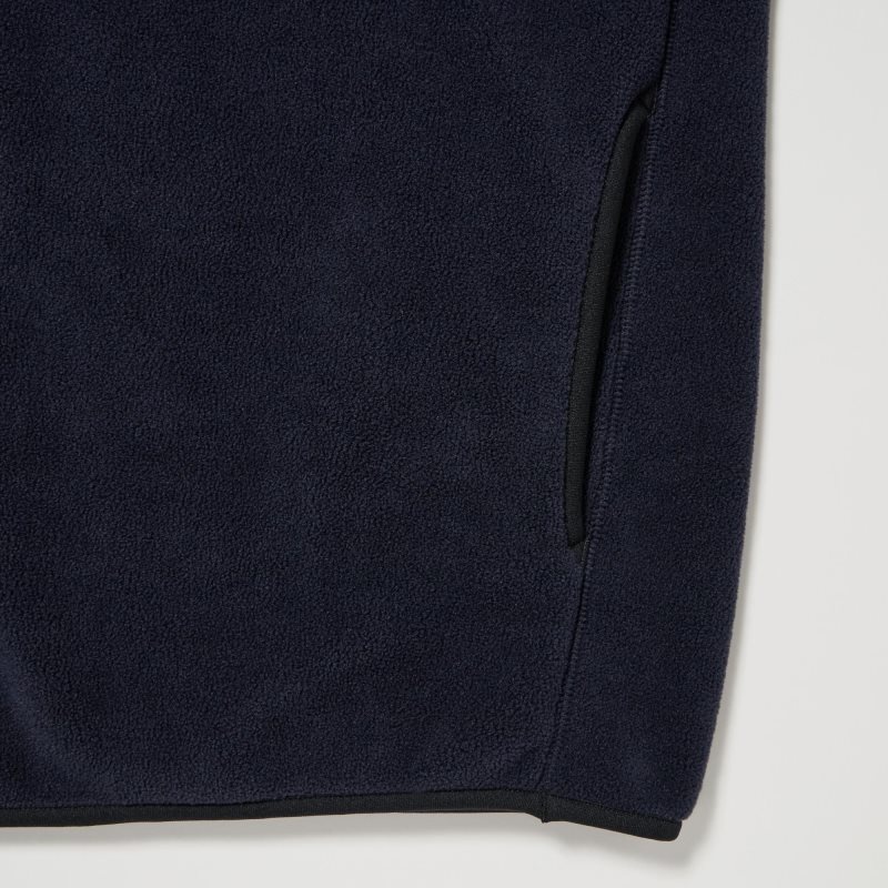 Uniqlo Fleece Button Up Long Sleeve Pullover メンズ パーカー ネイビー | 6778691