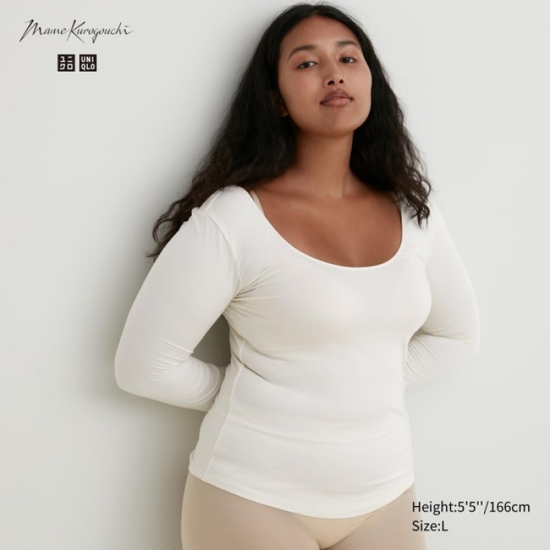 Uniqlo HEATTECH Ballet Neck Long-Sleeve Silk Blend レディース Tシャツ 白 | 2231849