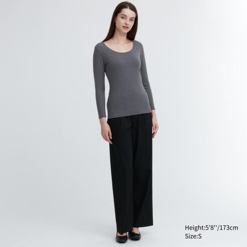 Uniqlo HEATTECH Cotton Scoop Neck Long-Sleeve レディース Tシャツ グレー | 560043