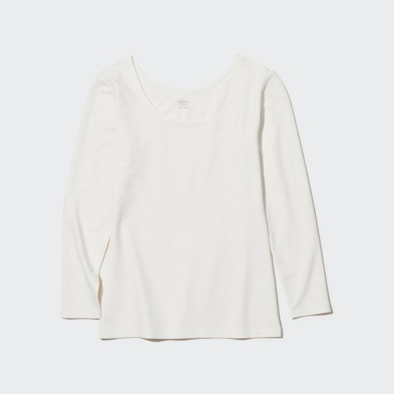 Uniqlo HEATTECH Cotton Scoop Neck Long-Sleeve レディース Tシャツ 白 | 7532198