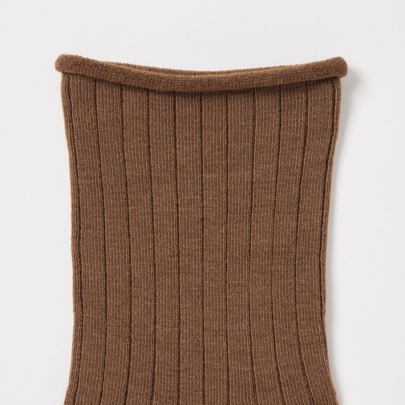 Uniqlo HEATTECH Crew Top Roll レディース ソックス ブラウン | 9448699