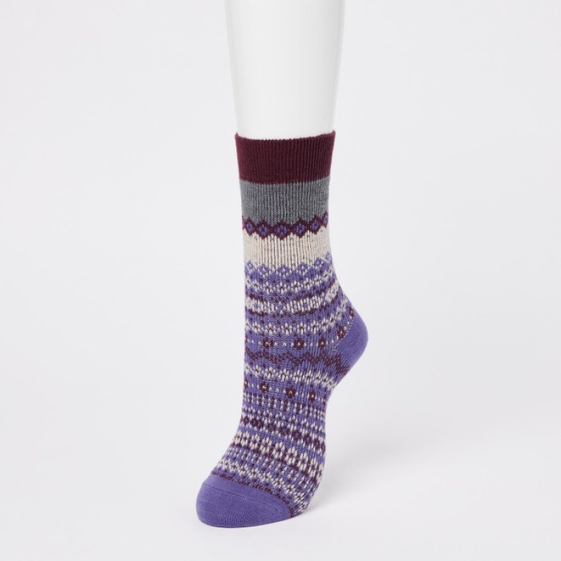 Uniqlo HEATTECH Fair Isle レディース ソックス 紫 | 1239563