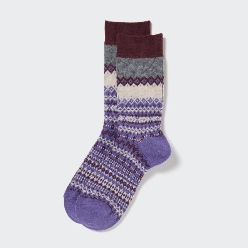 Uniqlo HEATTECH Fair Isle レディース ソックス 紫 | 1239563