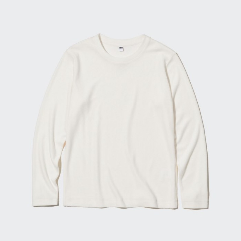 Uniqlo HEATTECH Fleece Crew Neck Long-Sleeve レディース Tシャツ 白 | 3712465