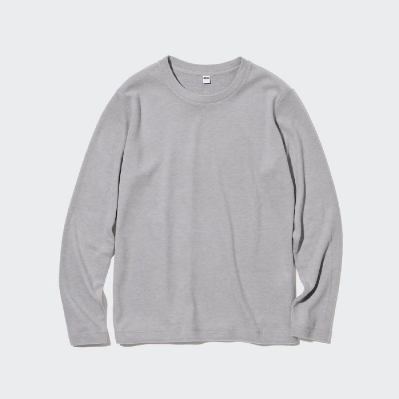 Uniqlo HEATTECH Fleece Crew Neck Long-Sleeve レディース Tシャツ グレー | 1506234