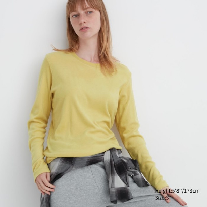 Uniqlo HEATTECH Fleece Crew Neck Long-Sleeve レディース Tシャツ 黄色 | 6057578
