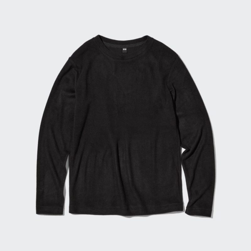 Uniqlo HEATTECH Fleece Crew Neck Long-Sleeve レディース Tシャツ 黒 | 8484156