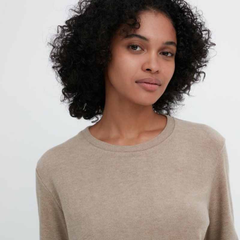 Uniqlo HEATTECH Fleece Crew Neck Long-Sleeve レディース Tシャツ 紫 | 6593514