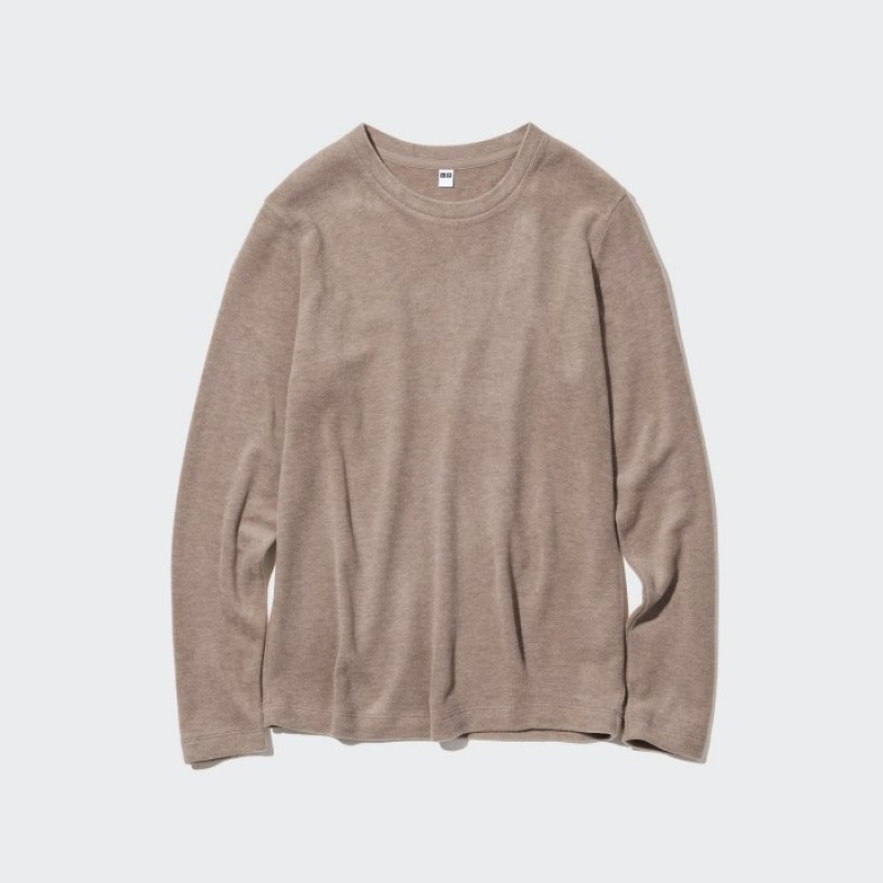 Uniqlo HEATTECH Fleece Crew Neck Long-Sleeve レディース Tシャツ 紫 | 6593514