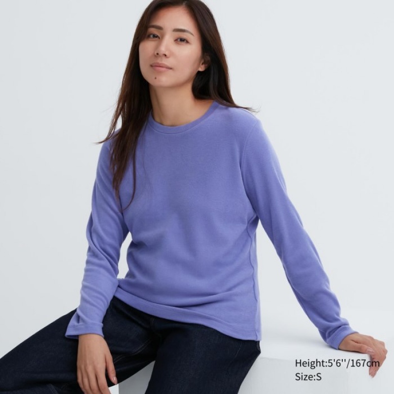 Uniqlo HEATTECH Fleece Crew Neck Long-Sleeve レディース Tシャツ 紫 | 6593514