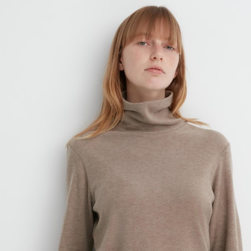 Uniqlo HEATTECH Fleece Turtleneck Long-Sleeve レディース Tシャツ 黄色 | 4179004