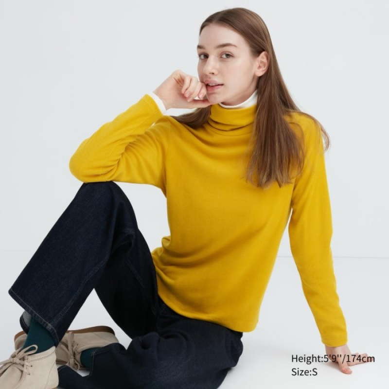 Uniqlo HEATTECH Fleece Turtleneck Long-Sleeve レディース Tシャツ 黄色 | 4179004