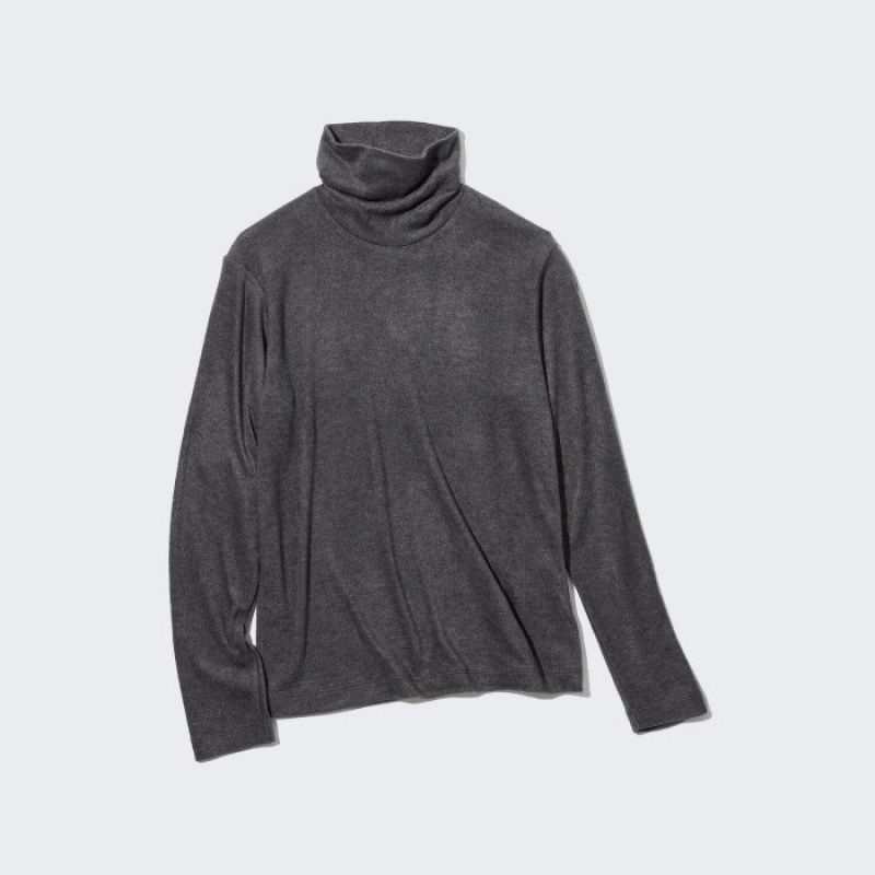 Uniqlo HEATTECH Fleece Turtleneck Long-Sleeve レディース Tシャツ グレー | 3518990