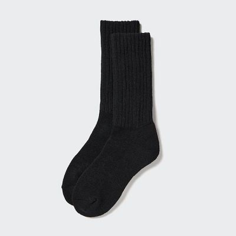 Uniqlo HEATTECH Ribbed Pile レディース ソックス 黒 | 5390011