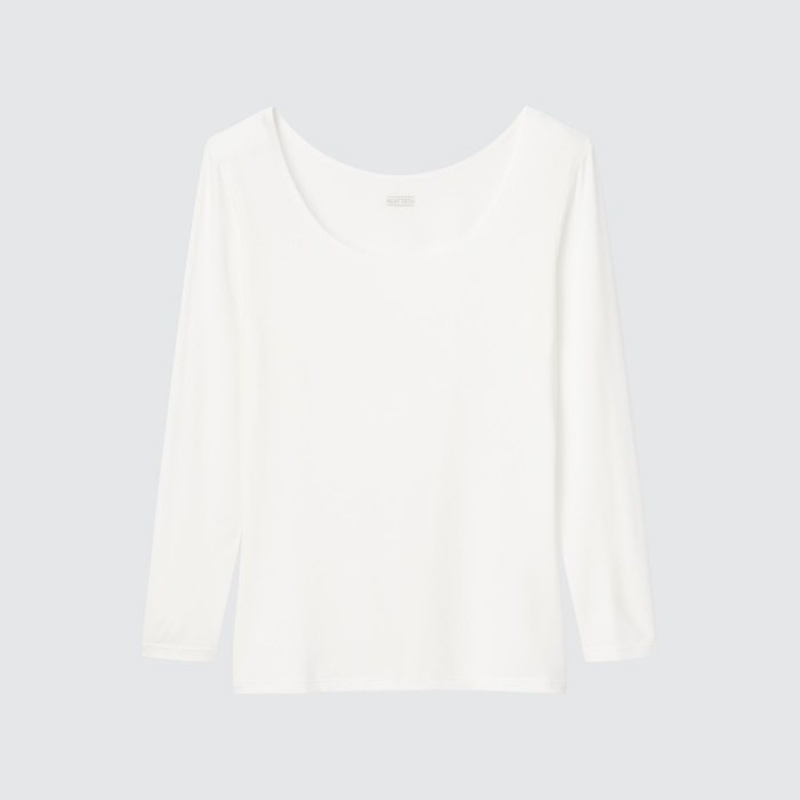 Uniqlo HEATTECH Scoop Neck Long-Sleeve レディース Tシャツ 白 | 3737900