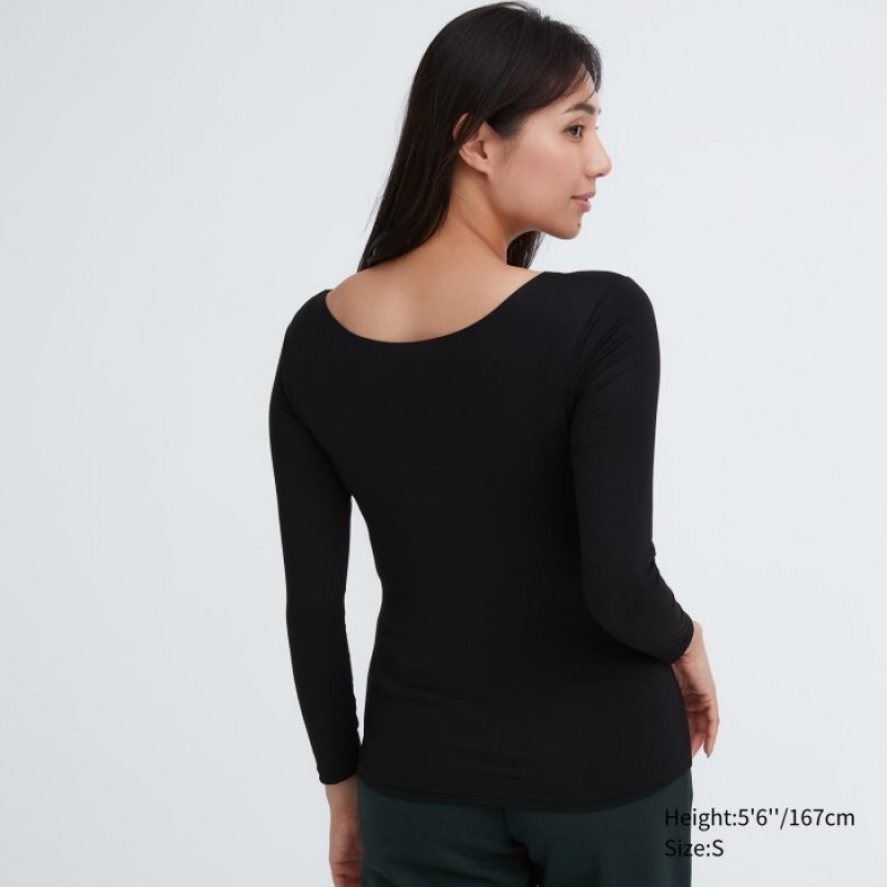 Uniqlo HEATTECH Scoop Neck Long-Sleeve レディース Tシャツ グレー | 5670690