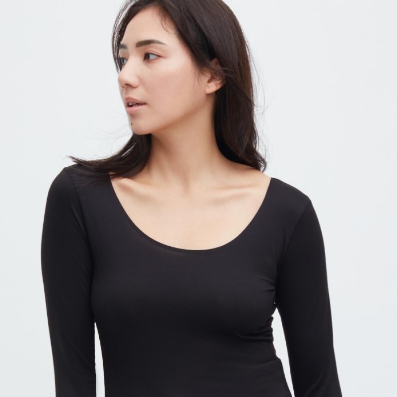 Uniqlo HEATTECH Scoop Neck Long-Sleeve レディース Tシャツ グレー | 5670690