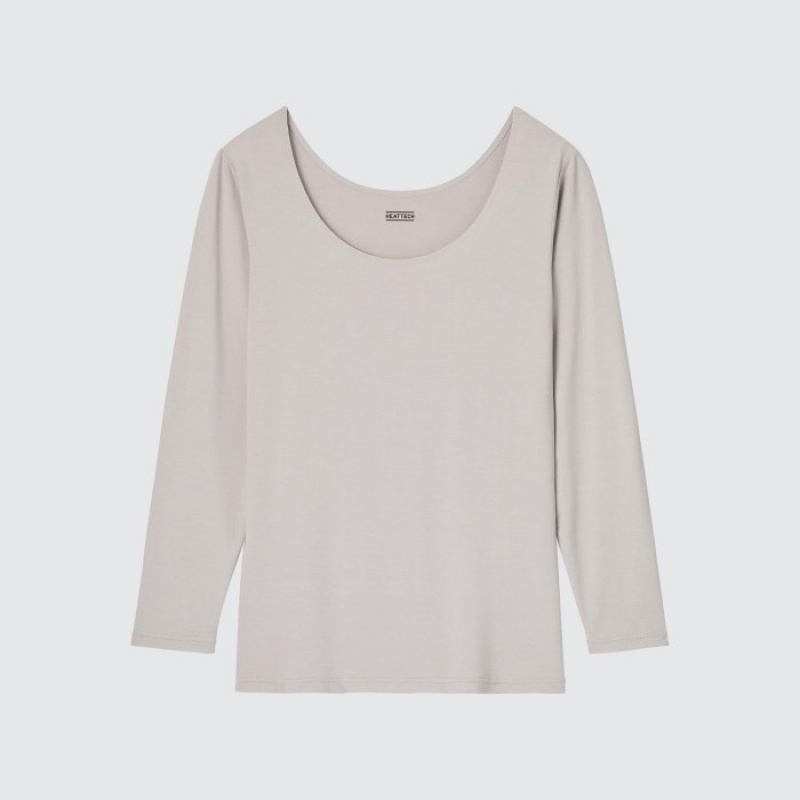 Uniqlo HEATTECH Scoop Neck Long-Sleeve レディース Tシャツ グレー | 6666247