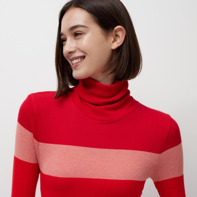 Uniqlo HEATTECH Seamless Ribbed Extra Warm レディース Tシャツ 赤 | 198545