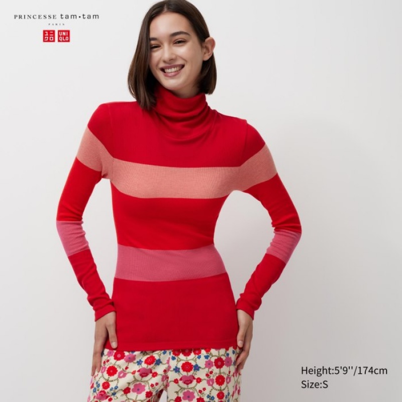 Uniqlo HEATTECH Seamless Ribbed Extra Warm レディース Tシャツ 赤 | 198545