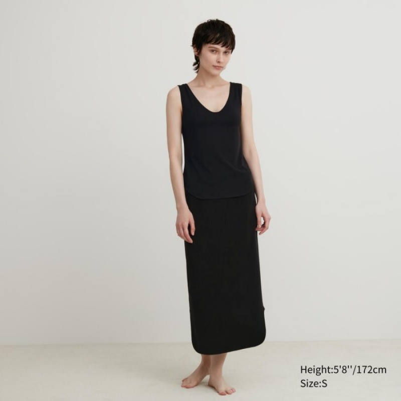 Uniqlo HEATTECH Sleeveless Silk Blend レディース タンクトップ 黒 | 8793382