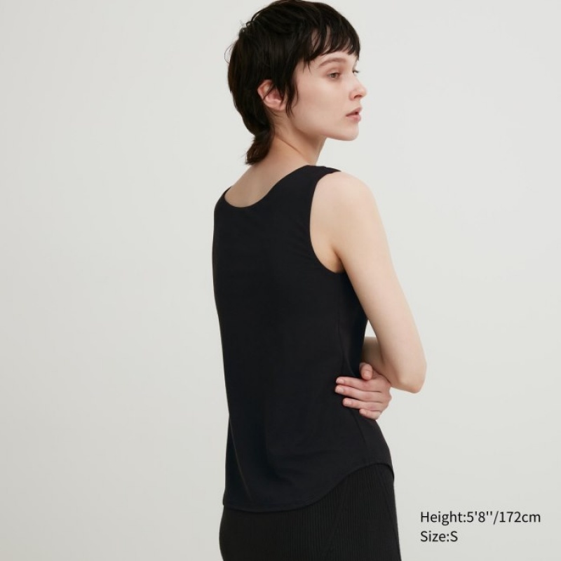Uniqlo HEATTECH Sleeveless Silk Blend レディース タンクトップ 黒 | 8793382