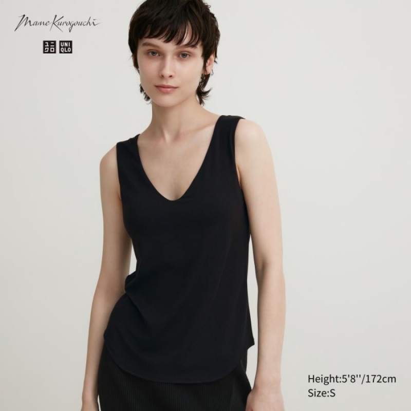 Uniqlo HEATTECH Sleeveless Silk Blend レディース タンクトップ 黒 | 8793382