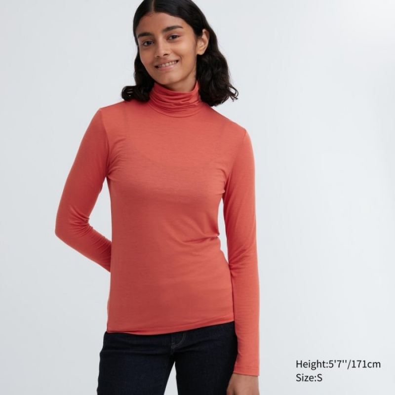 Uniqlo HEATTECH Ultra Light Turtleneck Long-Sleeve レディース Tシャツ オレンジ | 885111