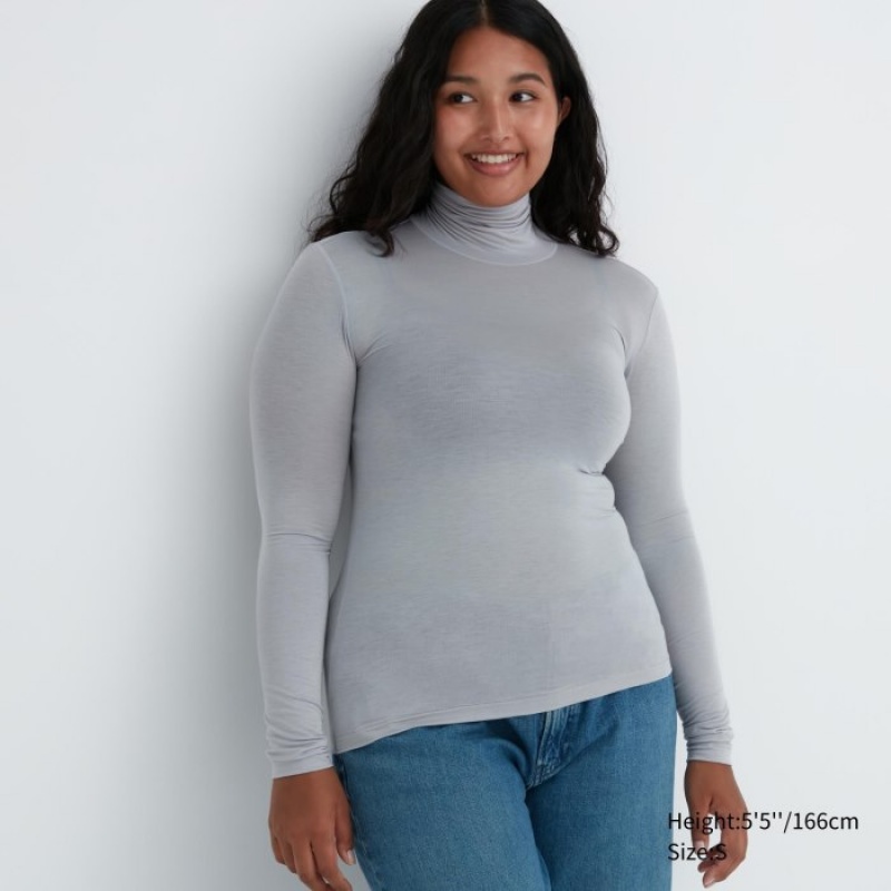 Uniqlo HEATTECH Ultra Light Turtleneck Long-Sleeve レディース Tシャツ グレー | 173748