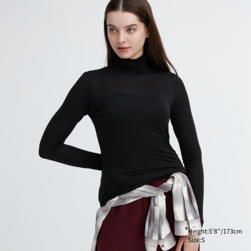 Uniqlo HEATTECH Ultra Light Turtleneck Long-Sleeve レディース Tシャツ 黒 | 1519967