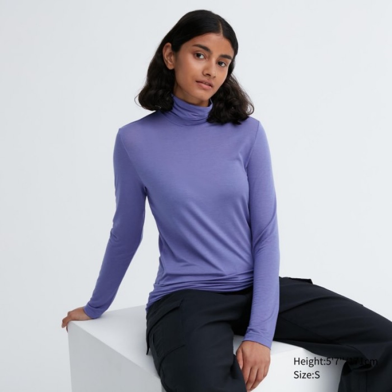Uniqlo HEATTECH Ultra Light Turtleneck Long-Sleeve レディース Tシャツ 紫 | 123039