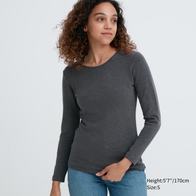Uniqlo HEATTECH Ultra Warm Crew Neck Long-Sleeve レディース Tシャツ グレー | 592095