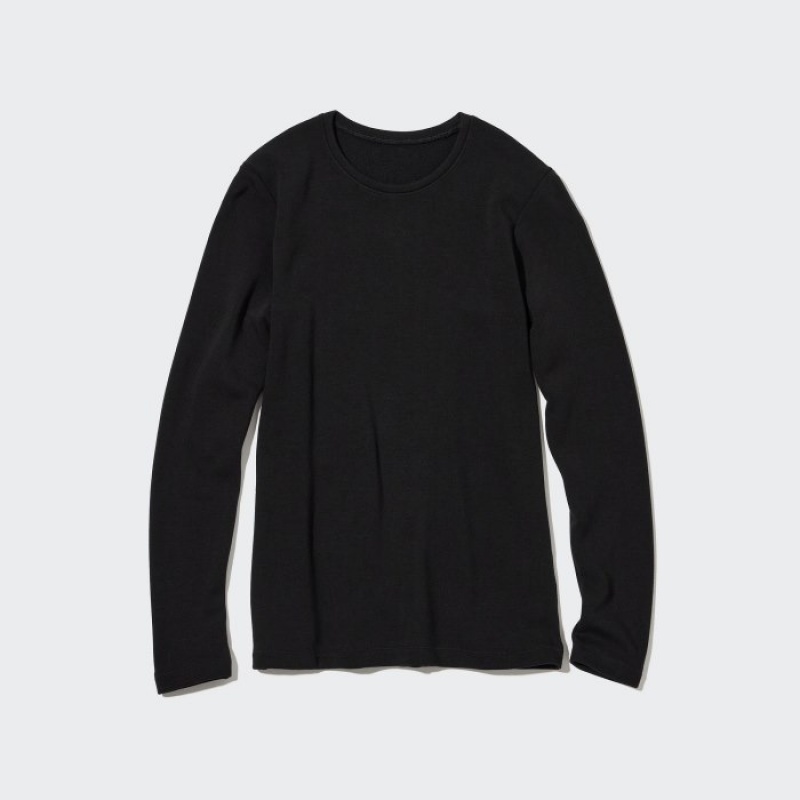 Uniqlo HEATTECH Ultra Warm Crew Neck Long-Sleeve レディース Tシャツ 黒 | 1763441